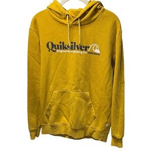 Quiksilver Mens Original Boardriding‎ Co Mustard Yellow Graphic Hoodie Small